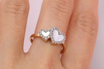 14k Solid Gold Heart CZ Opal Ring