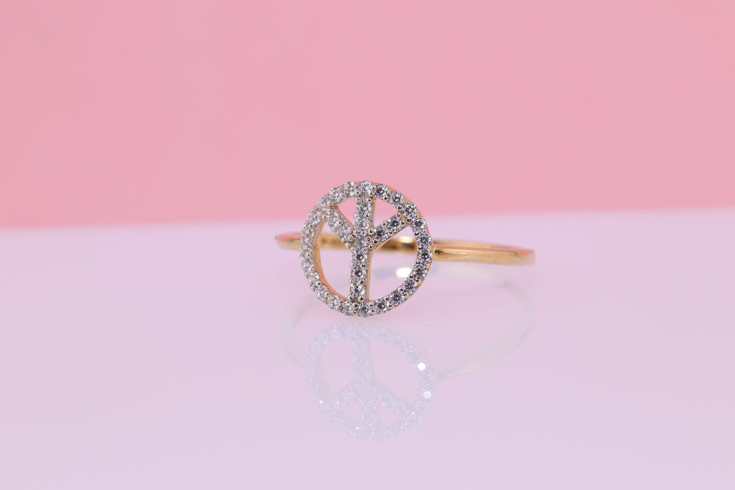 14K Peace CZ Sign Ring