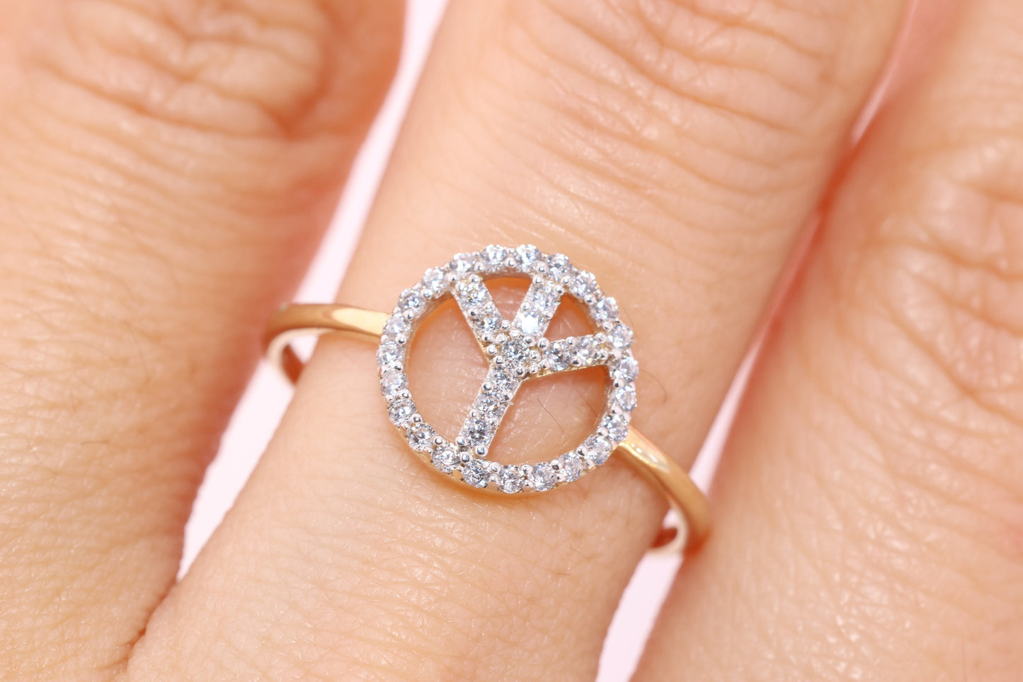 14K Peace CZ Sign Ring