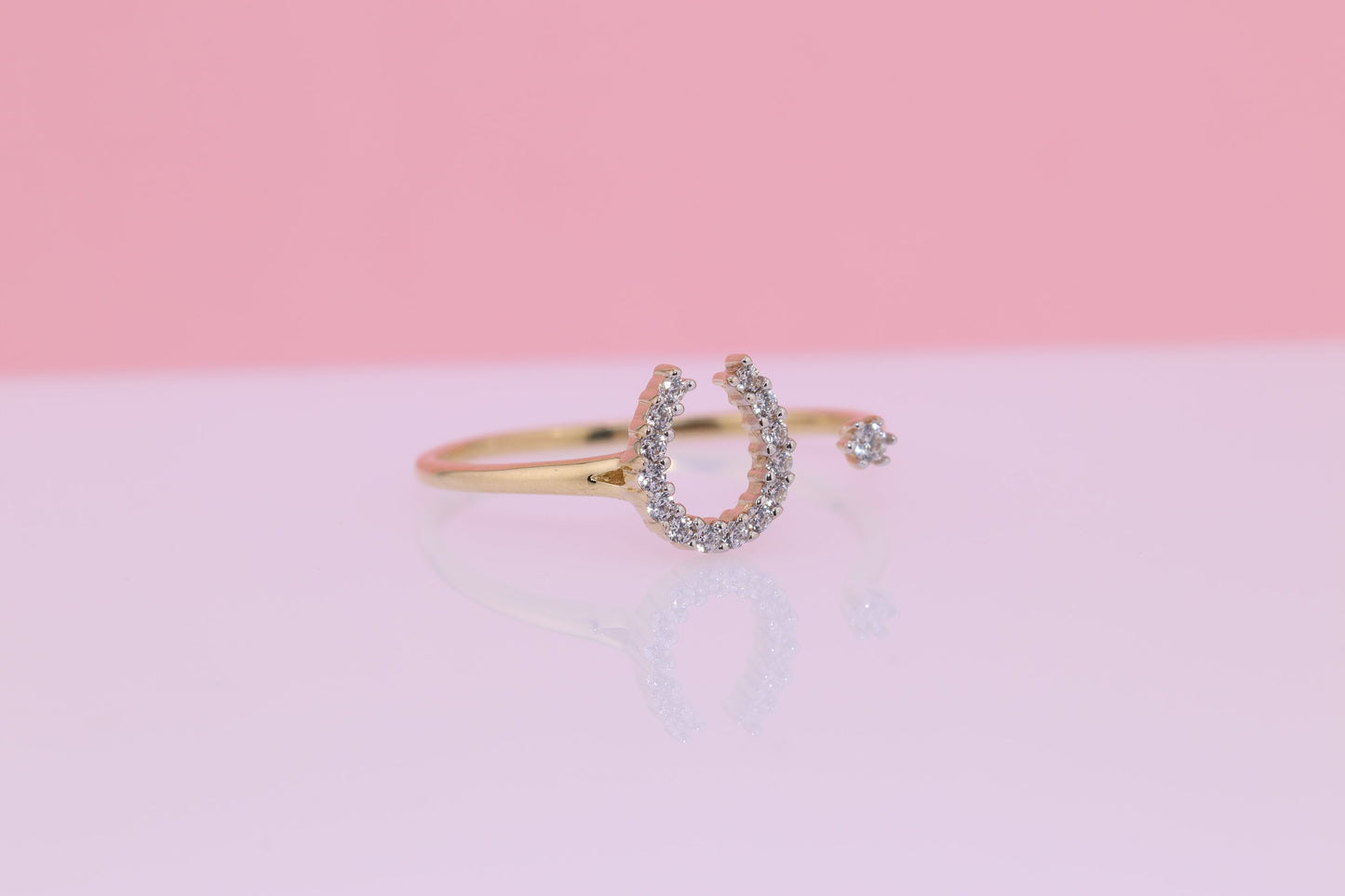 14k Gold Horseshoe CZ Ring