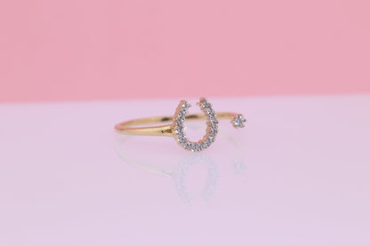 14k Gold Horseshoe CZ Ring