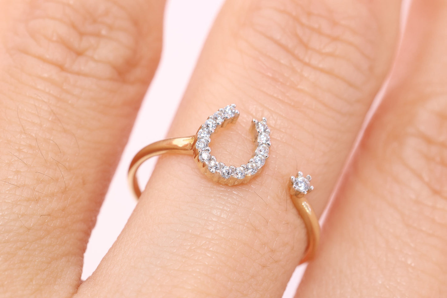 14k Gold Horseshoe CZ Ring