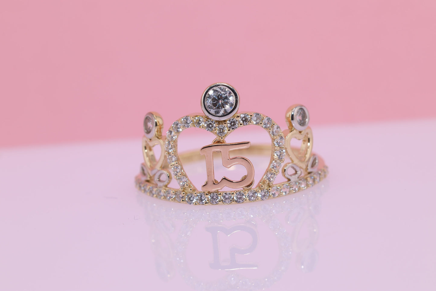 14K Gold 15 Anos Quinceanera Crown Ring PP