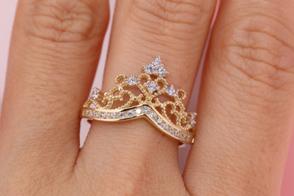 14K Gold 15 Anos Quinceanera Crown Ring NN