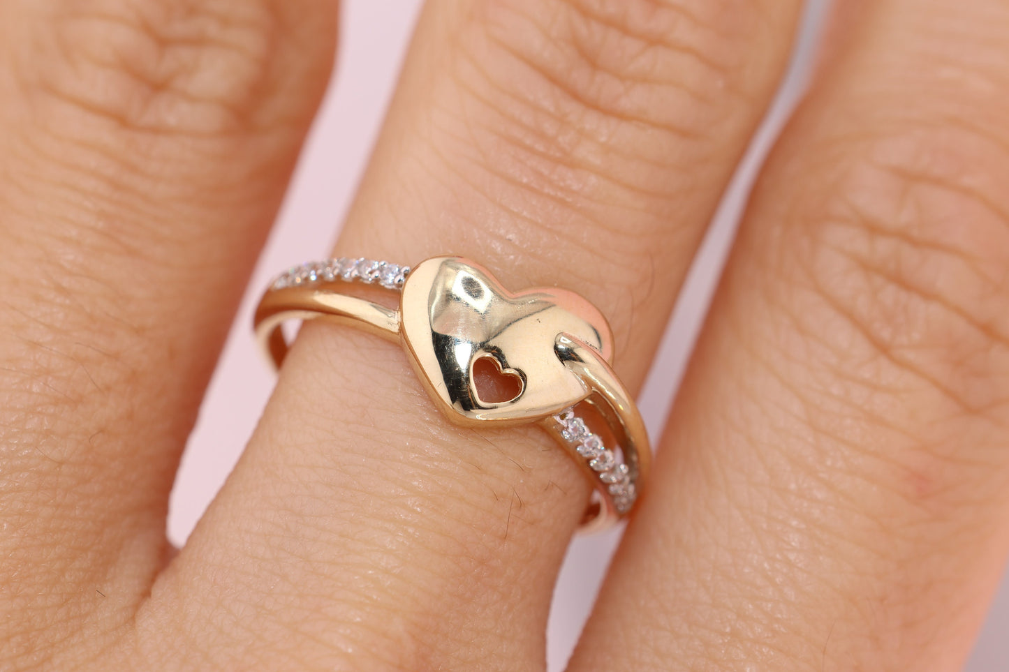 14k Solid Gold Cubic Zirconia Heart Ring