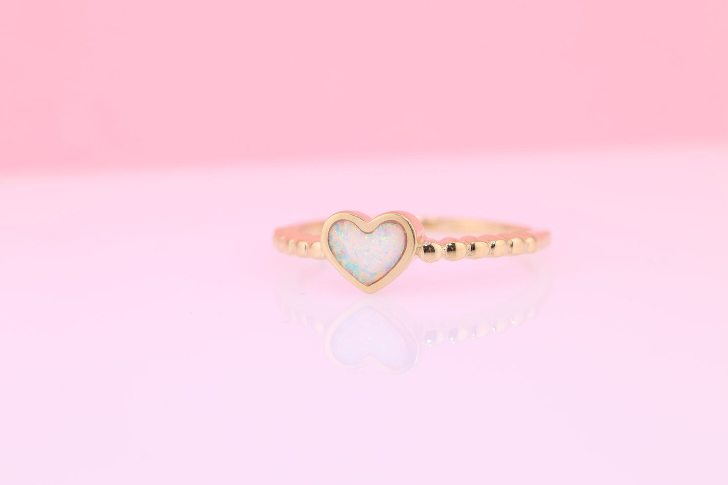 14k Solid Gold Opal Heart Ring