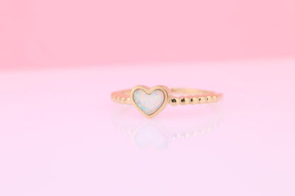 14k Solid Gold Opal Heart Ring