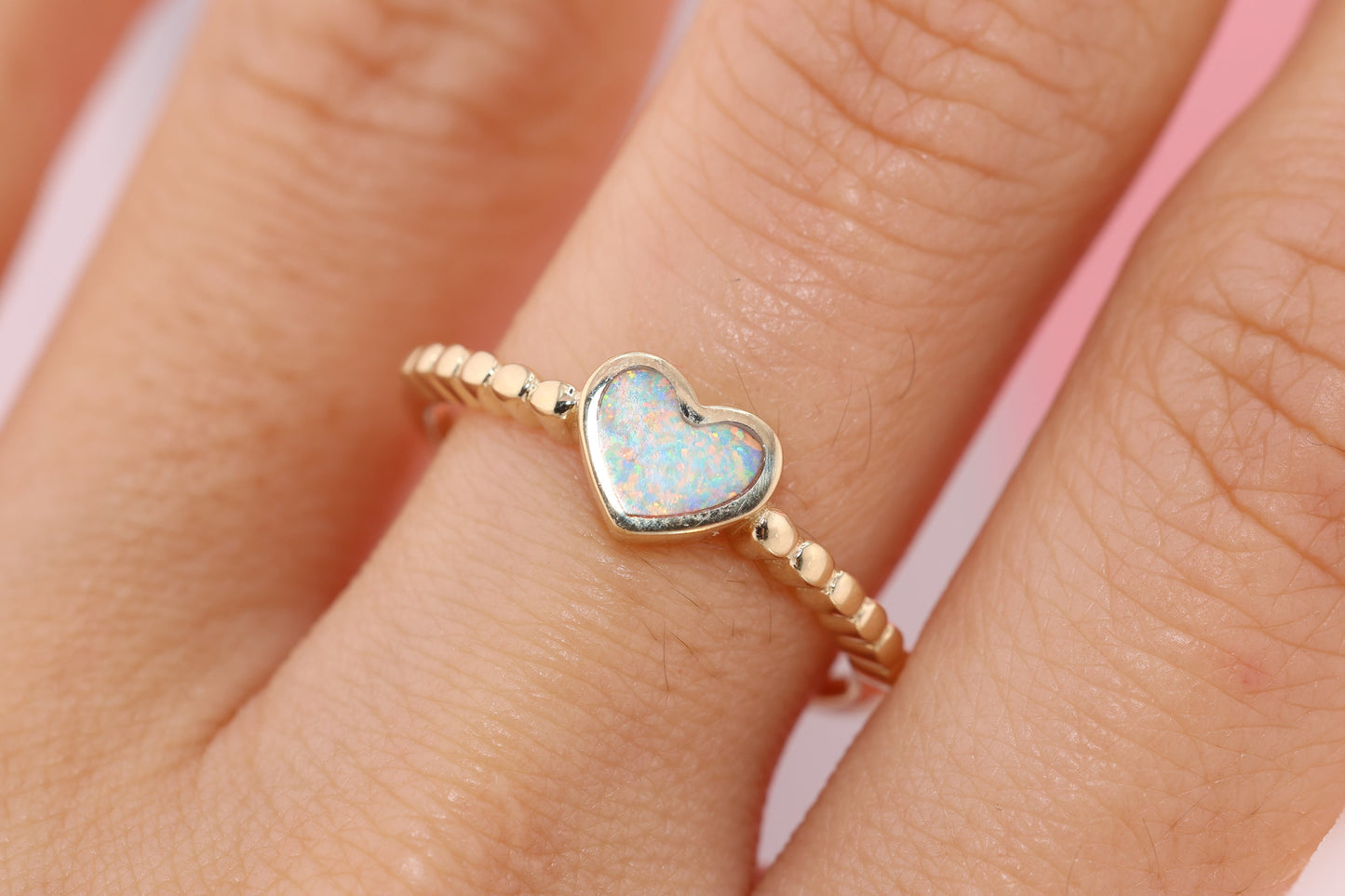 14k Solid Gold Opal Heart Ring