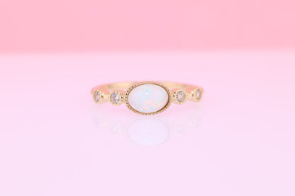 14k Solid Gold Oval Opal CZ Ring