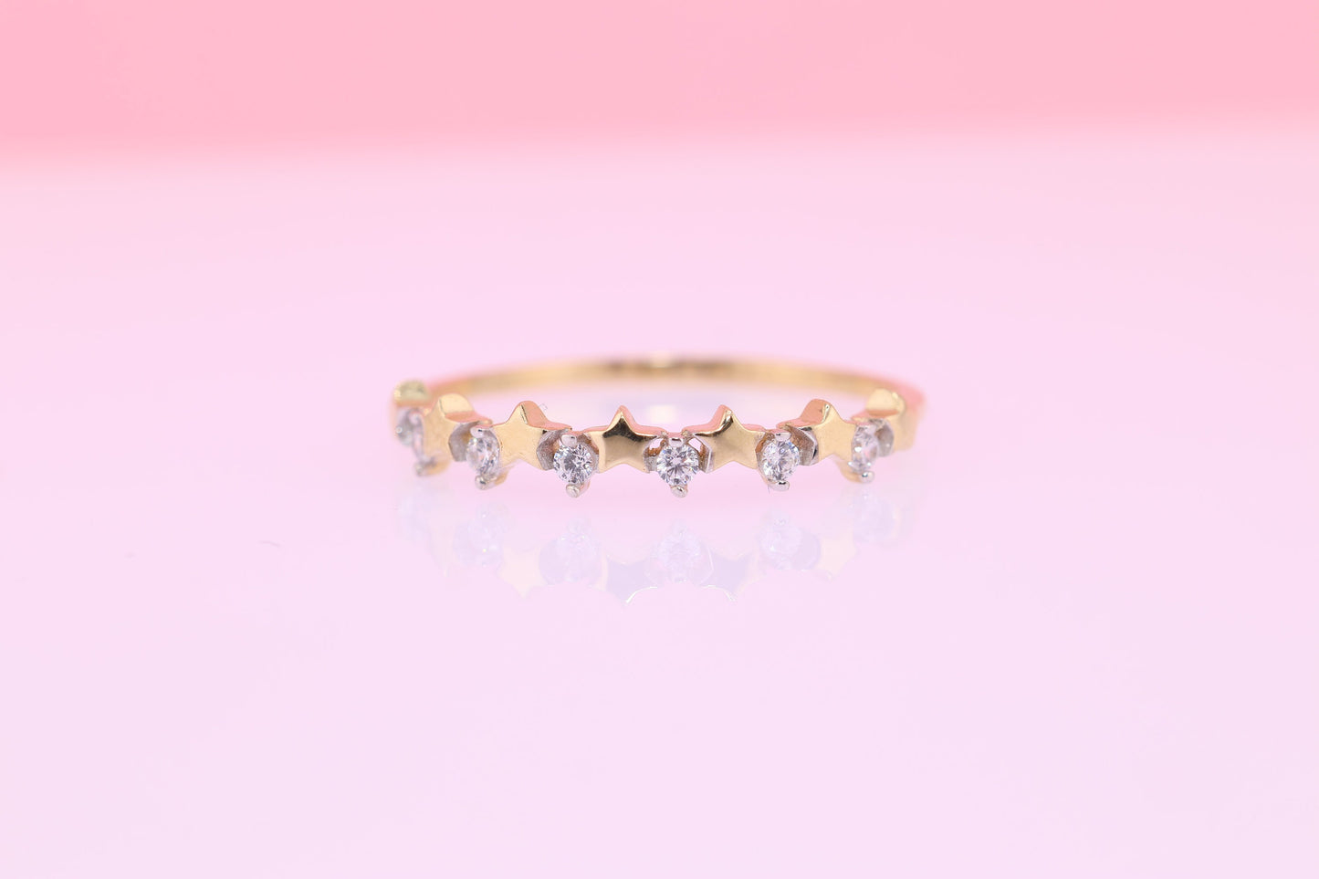 14K Gold Star CZ Unique Design Ring