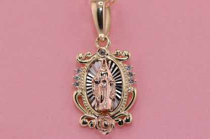 14k Solid Gold Virgin Mary Virgen Maria Lady Guadalupe Pendant J