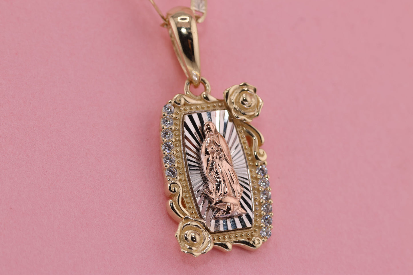 14k Solid Gold Virgin Mary Virgen Maria Lady Guadalupe Pendant F