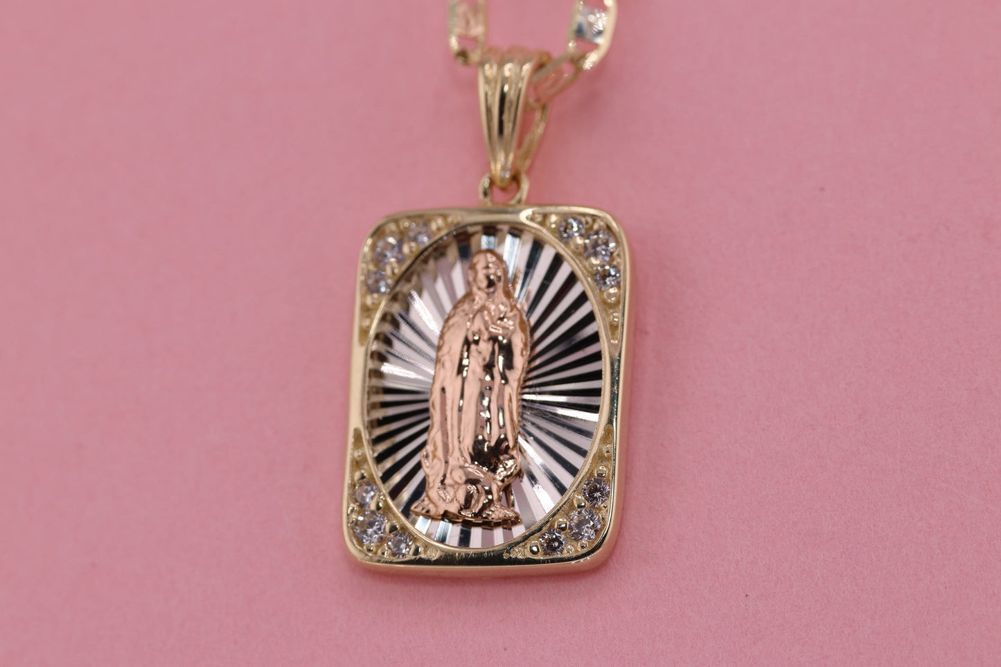 14k Solid Gold Virgin Mary Virgen Maria Lady Guadalupe Pendant E