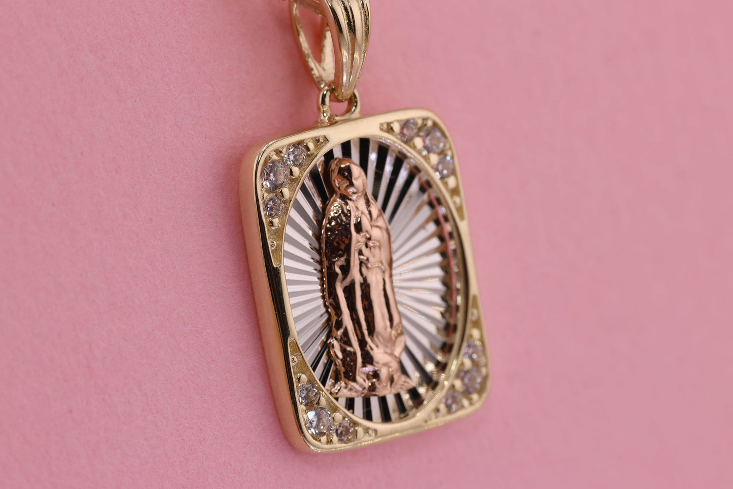 14k Solid Gold Virgin Mary Virgen Maria Lady Guadalupe Pendant E