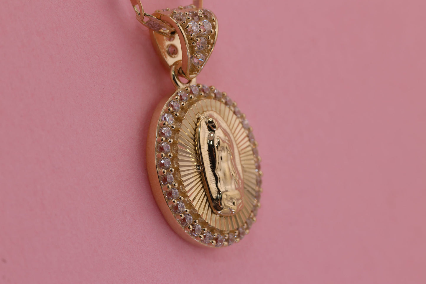 14k Solid Gold Virgin Mary Virgen Maria Lady Guadalupe Pendant D