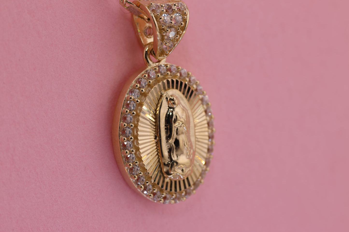 14k Solid Gold Virgin Mary Virgen Maria Lady Guadalupe Pendant D