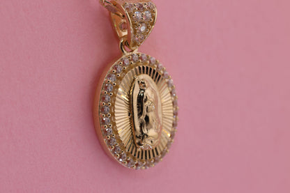 14k Solid Gold Virgin Mary Virgen Maria Lady Guadalupe Pendant D