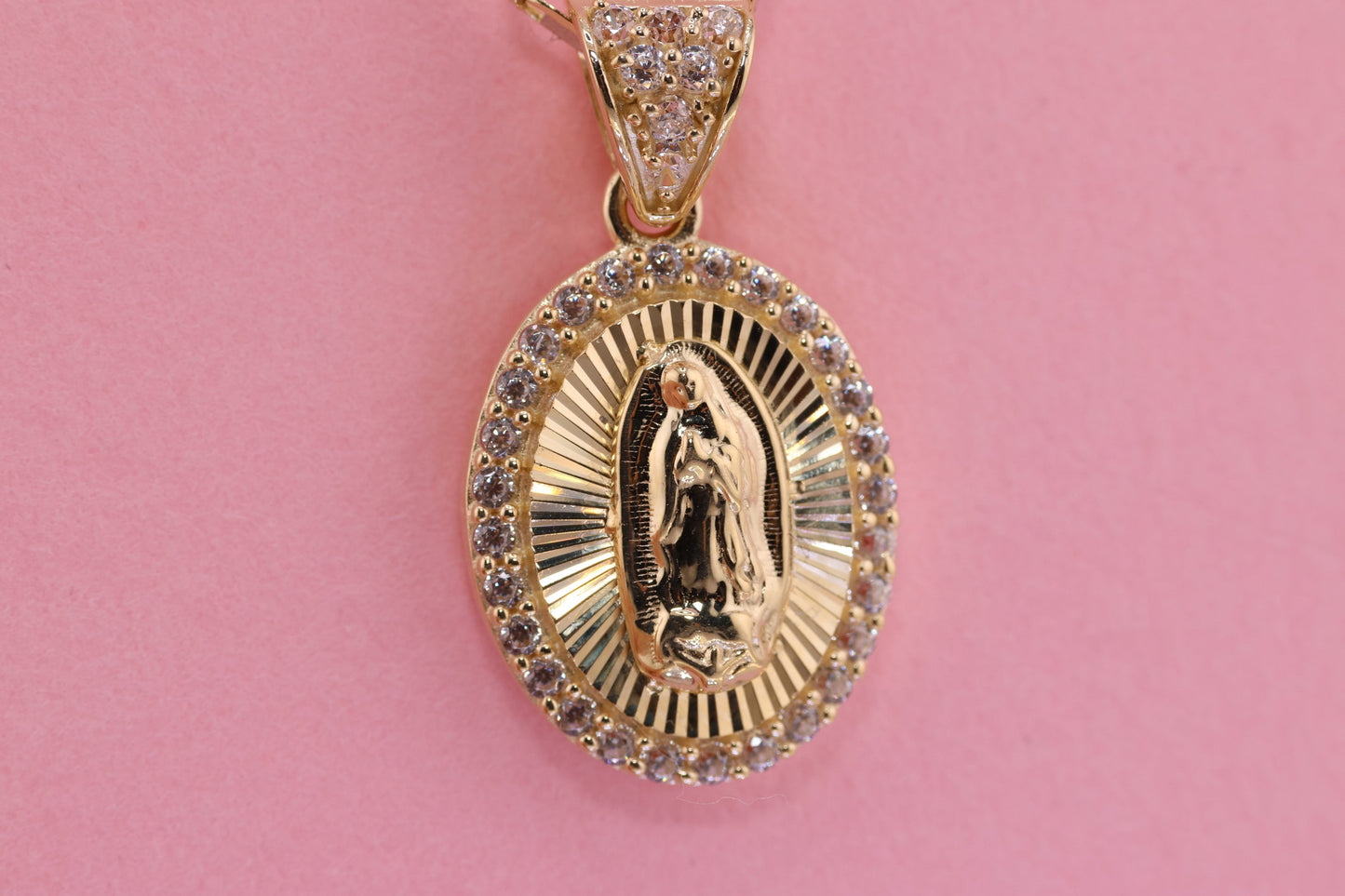 14k Solid Gold Virgin Mary Virgen Maria Lady Guadalupe Pendant D