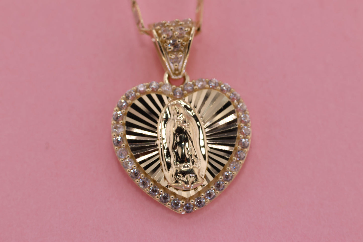 14k Solid Gold Virgin Mary Virgen Maria Lady Guadalupe Pendant C