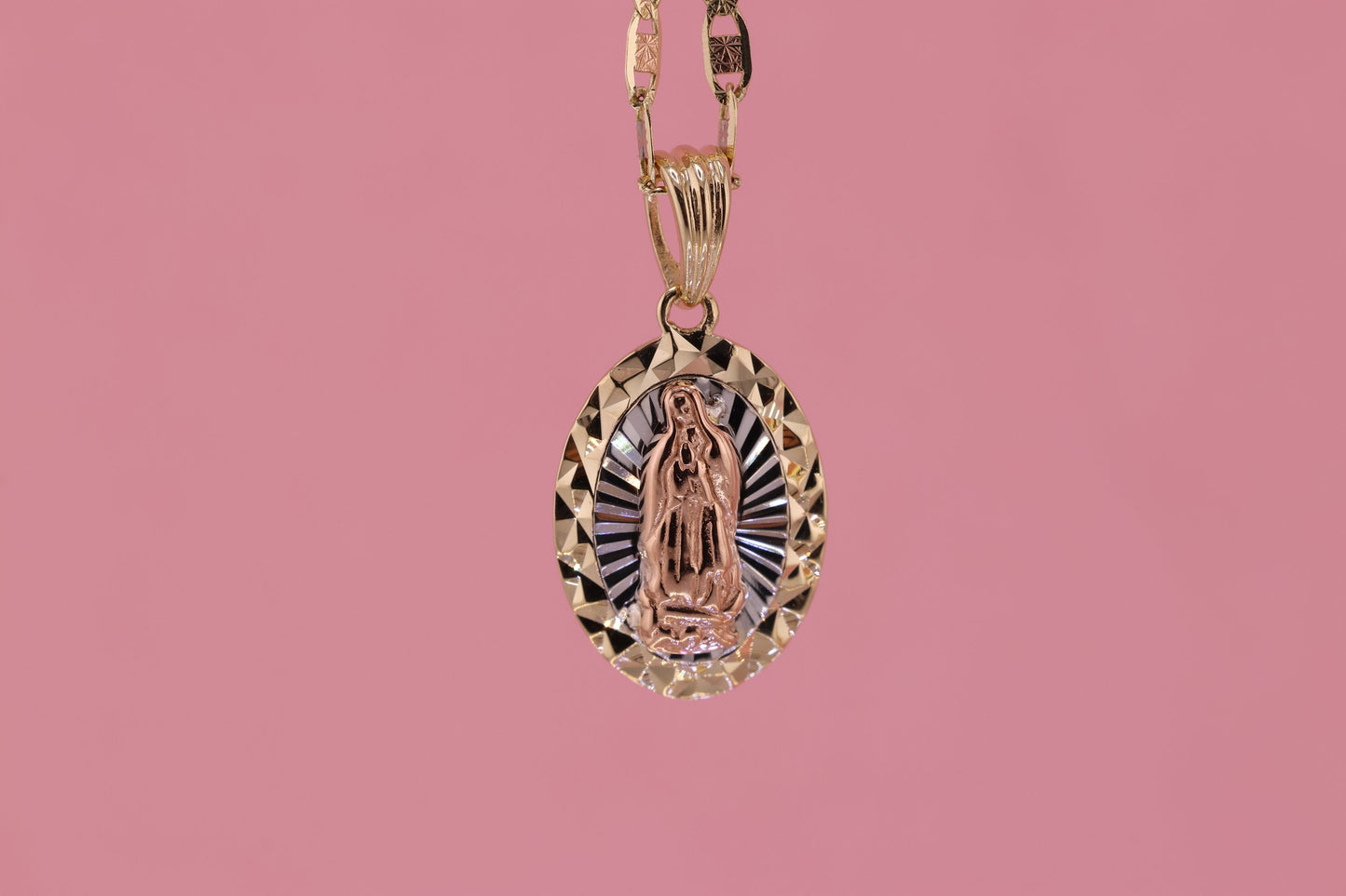 14k Solid Gold Virgin Mary Virgen Maria Lady Guadalupe Pendant B