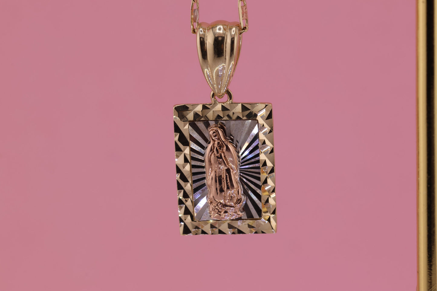 14k Solid Gold Virgin Mary Virgen Maria Lady Guadalupe Pendant A