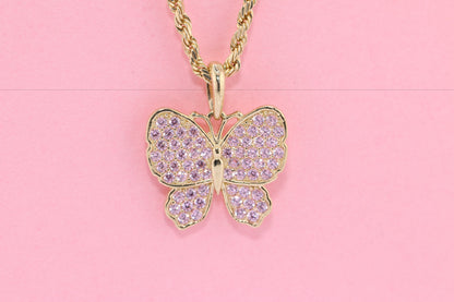 10k Solid Gold Heart Pink  CZ Butterfly  Pendant