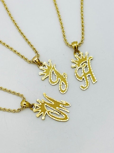 10K Gold King Crown Initial Pendant