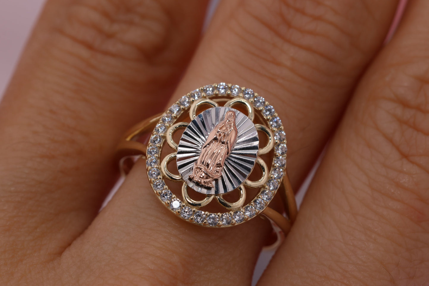 14k Solid Gold Virgin Mary Virgen Maria Lady Guadalupe Ring BB