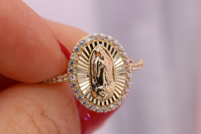 14k Solid Gold Virgin Mary Virgen Maria Lady Guadalupe Ring AA