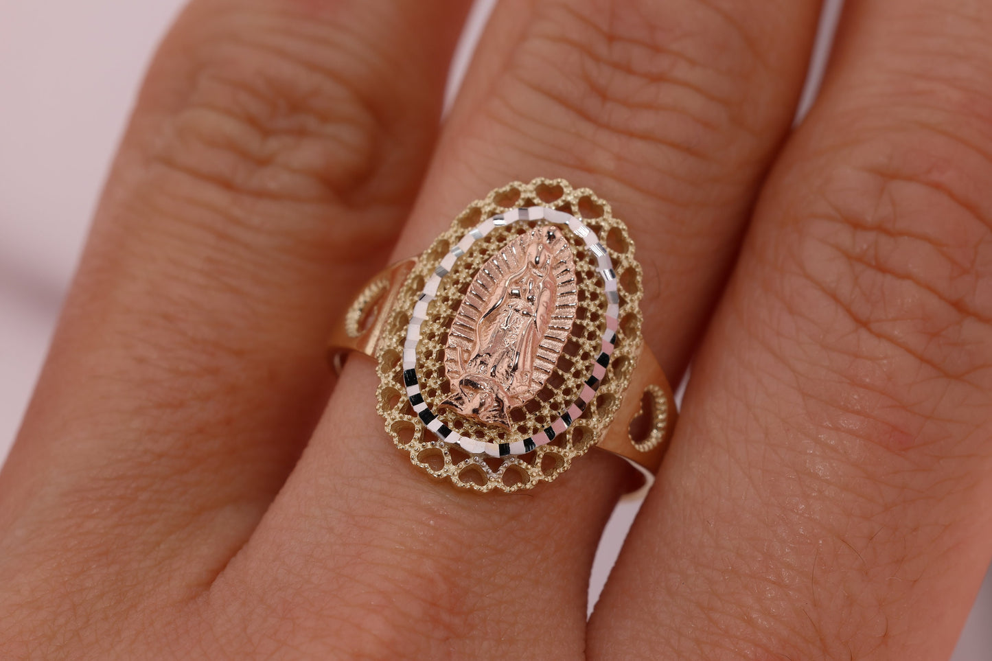 14k Solid Gold Virgin Mary Virgen Maria Lady Guadalupe Ring V