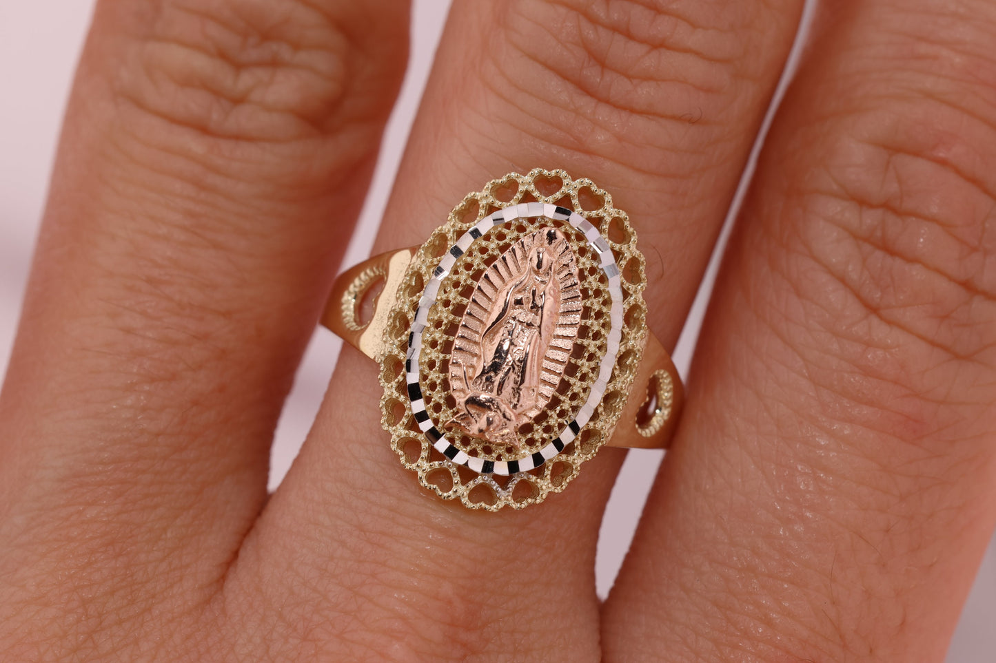 14k Solid Gold Virgin Mary Virgen Maria Lady Guadalupe Ring V