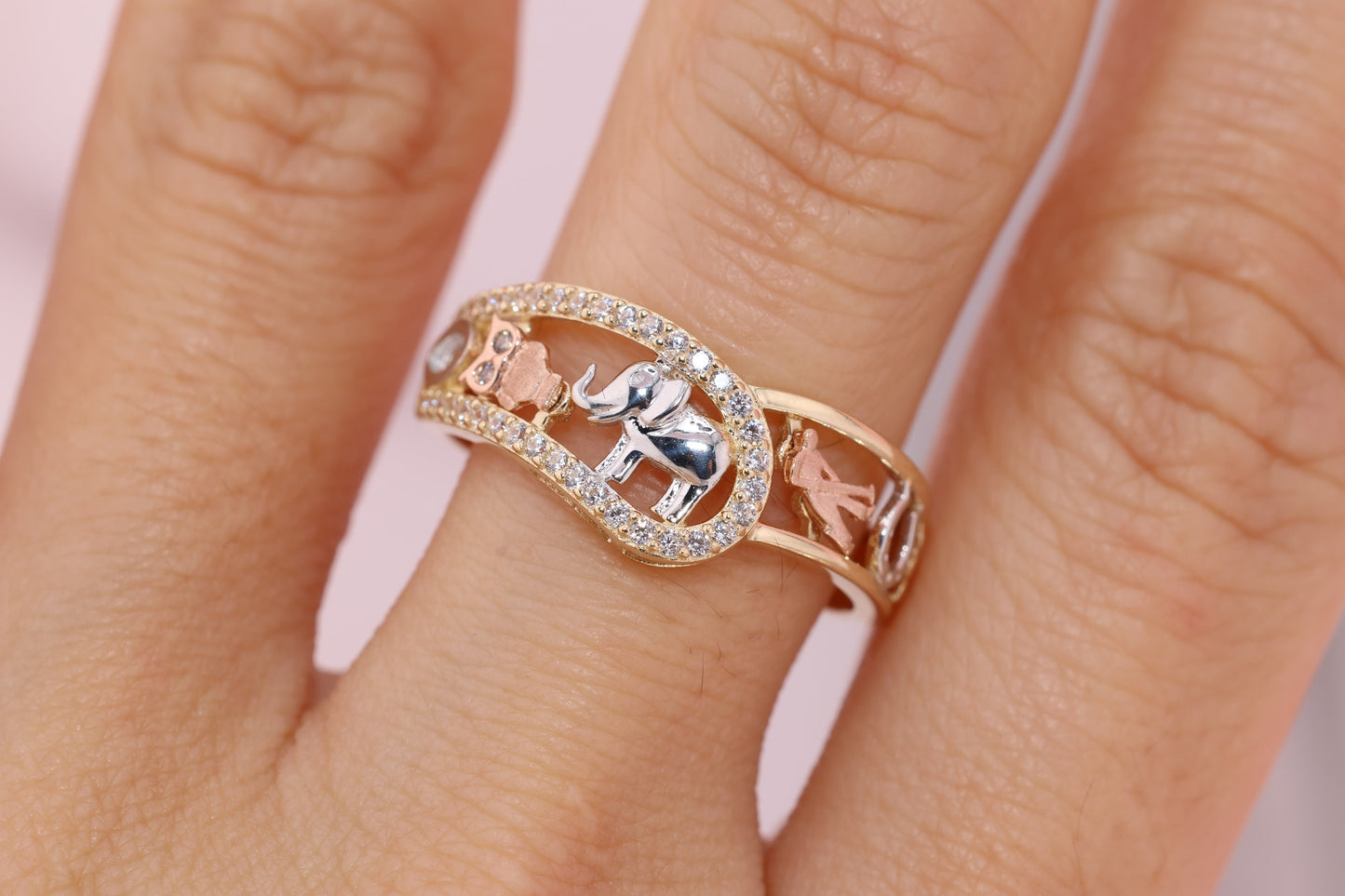 14k Gold Cubic Zirconia Elephant Ring C