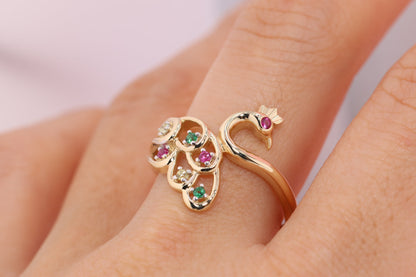 14k Solid Gold Peacock Ring C