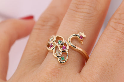 14k Solid Gold Peacock Ring C