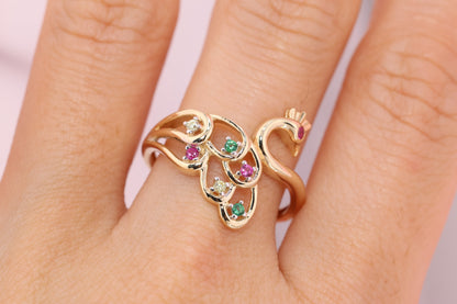 14k Solid Gold Peacock Ring C