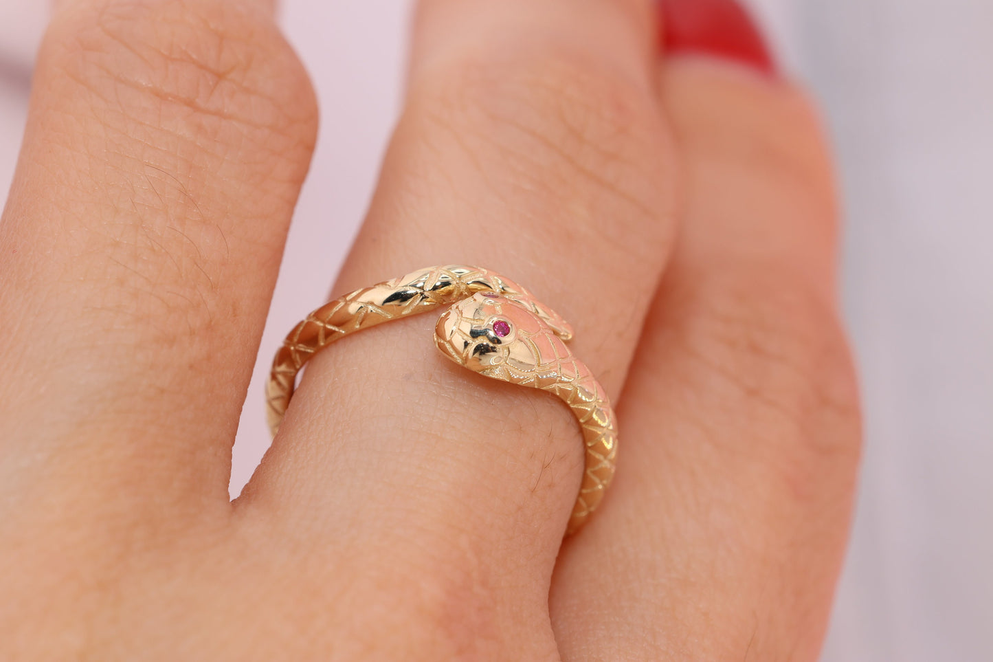 14K Solid Gold Snake Ring A