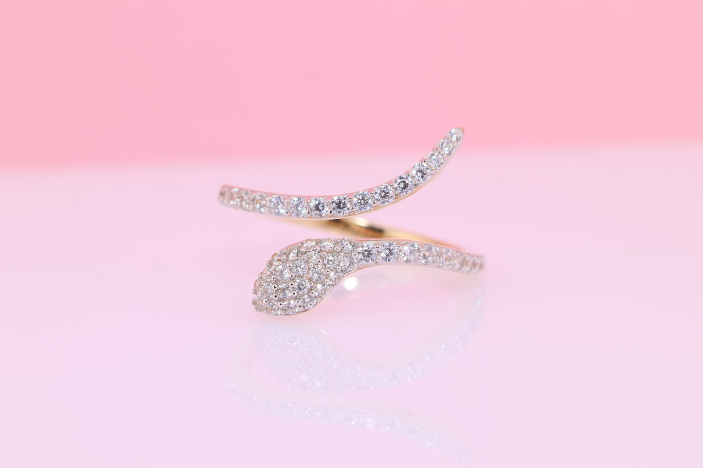 14K Solid Gold CZ Snake Ring