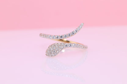 14K Solid Gold CZ Snake Ring