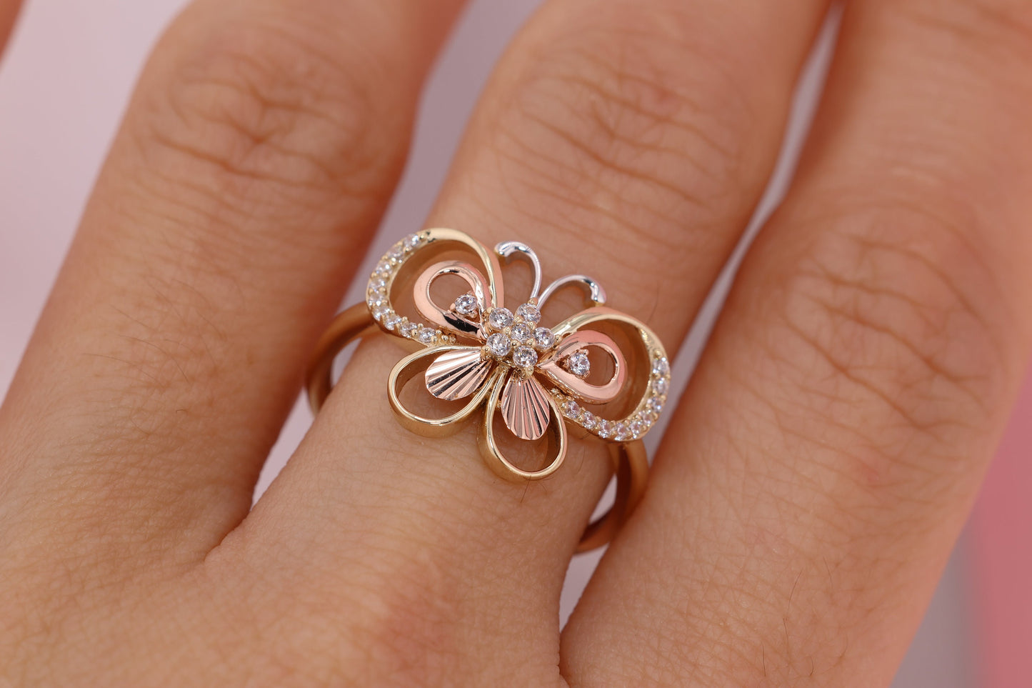 14k Gold Cubic Zirconia Butterfly Ring F