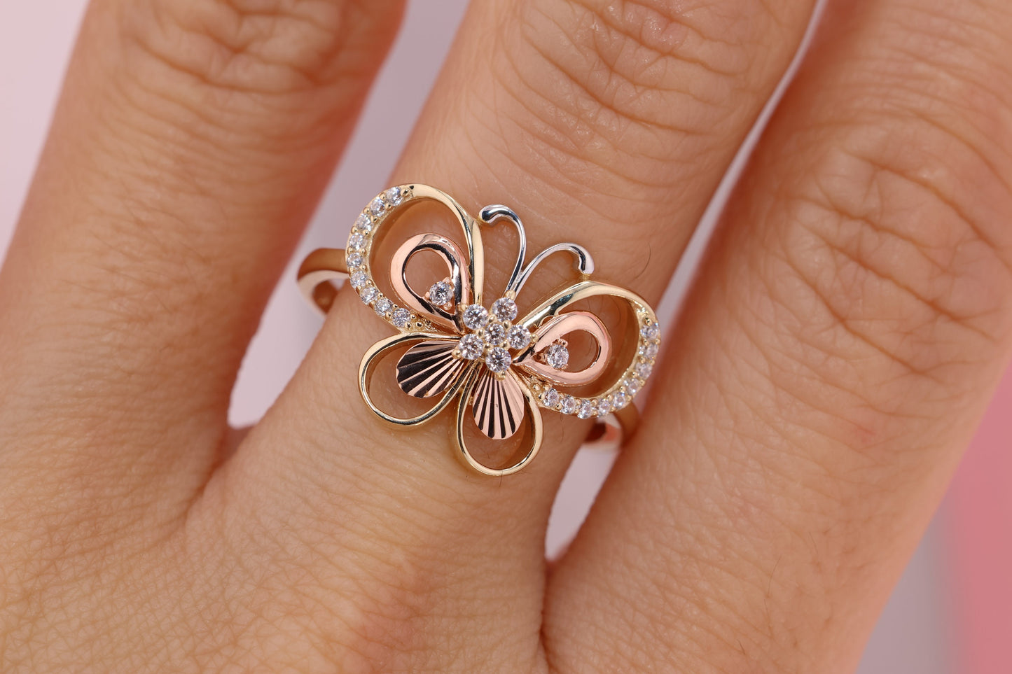 14k Gold Cubic Zirconia Butterfly Ring F