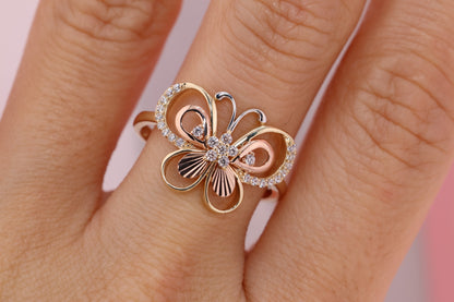 14k Gold Cubic Zirconia Butterfly Ring F