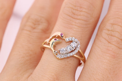 14k Gold CZ Dolphin Ring