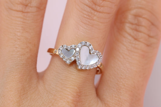 14k Solid Gold Heart CZ Opal Ring