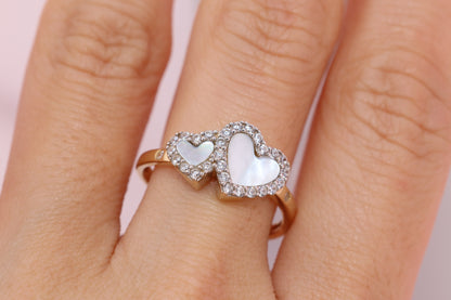 14k Solid Gold Heart CZ Opal Ring