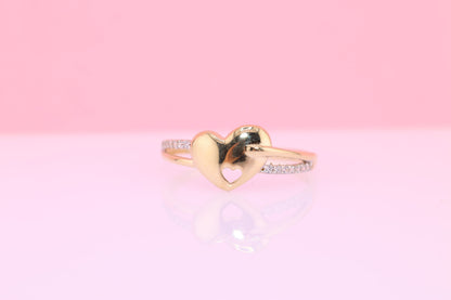 14k Solid Gold Cubic Zirconia Heart Ring