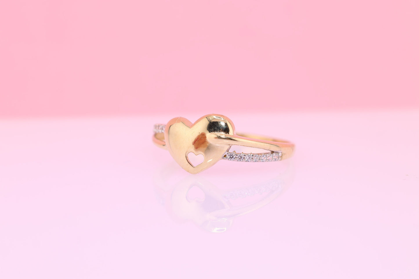 14k Solid Gold Cubic Zirconia Heart Ring