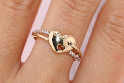 14k Solid Gold Cubic Zirconia Heart Ring