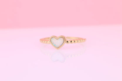 14k Solid Gold Opal Heart Ring