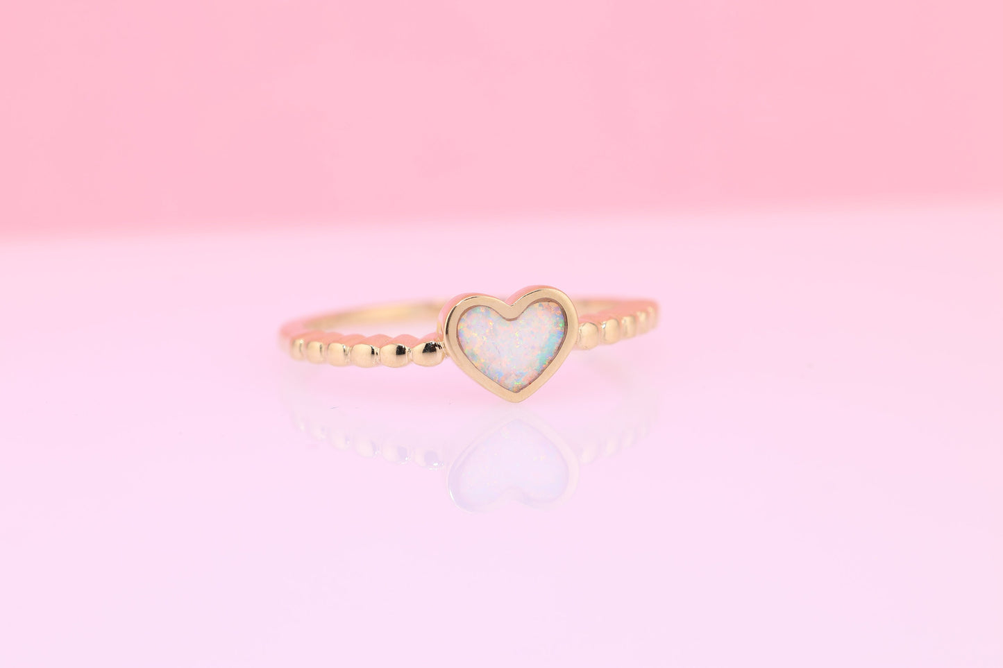 14k Solid Gold Opal Heart Ring