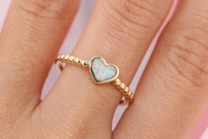 14k Solid Gold Opal Heart Ring